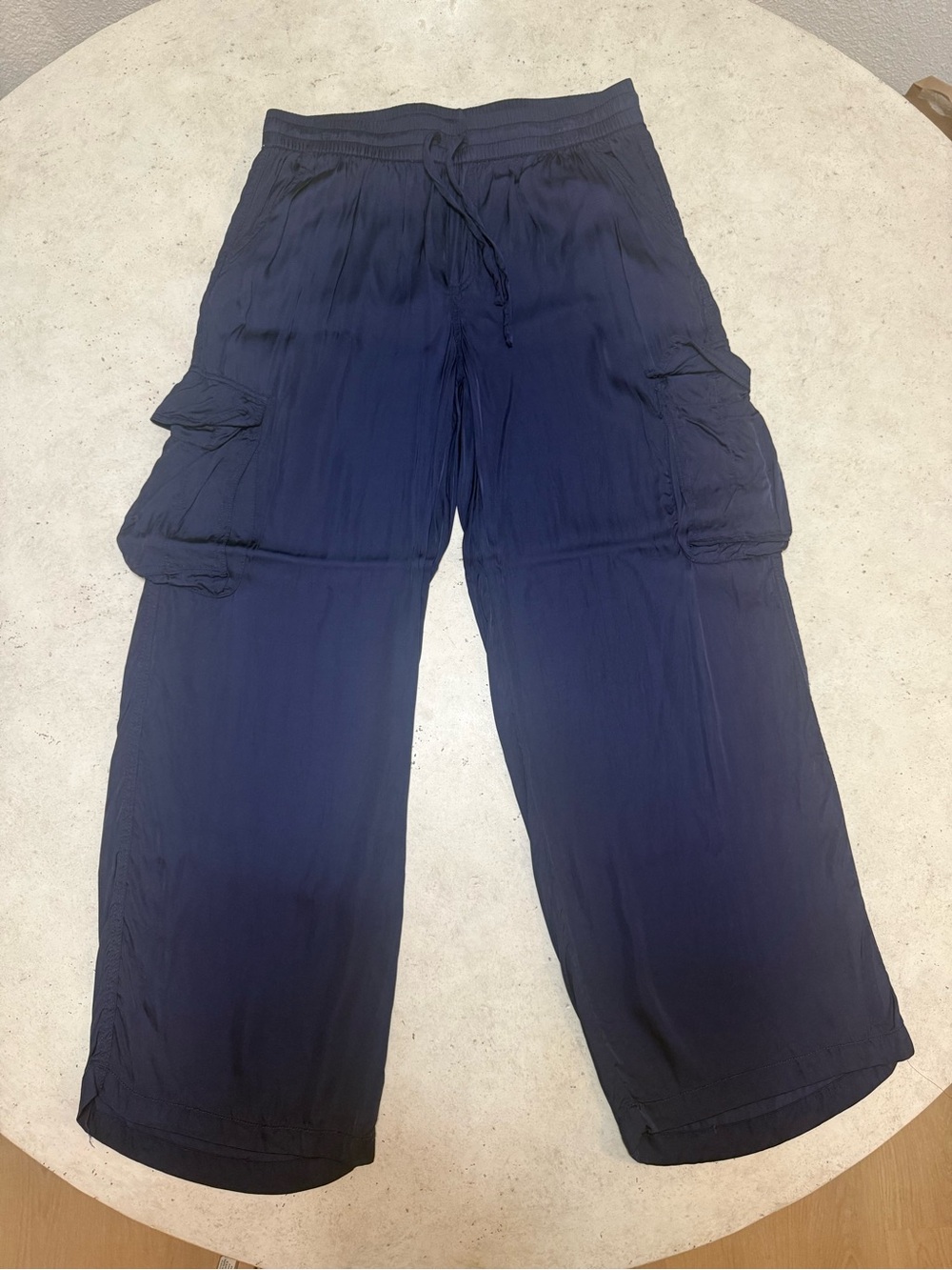 aerie Navy Wide-Leg Cargo Pants with Drawstring